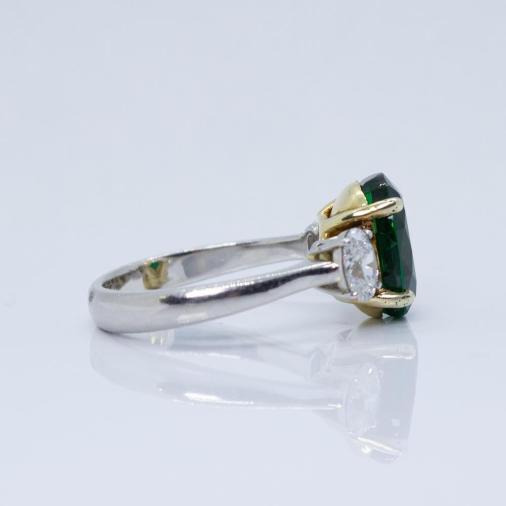 AGL Certified 18 Karat Gold and Platinum 3.77 Carat Oval Zambian Emerald Ring For Sale 8