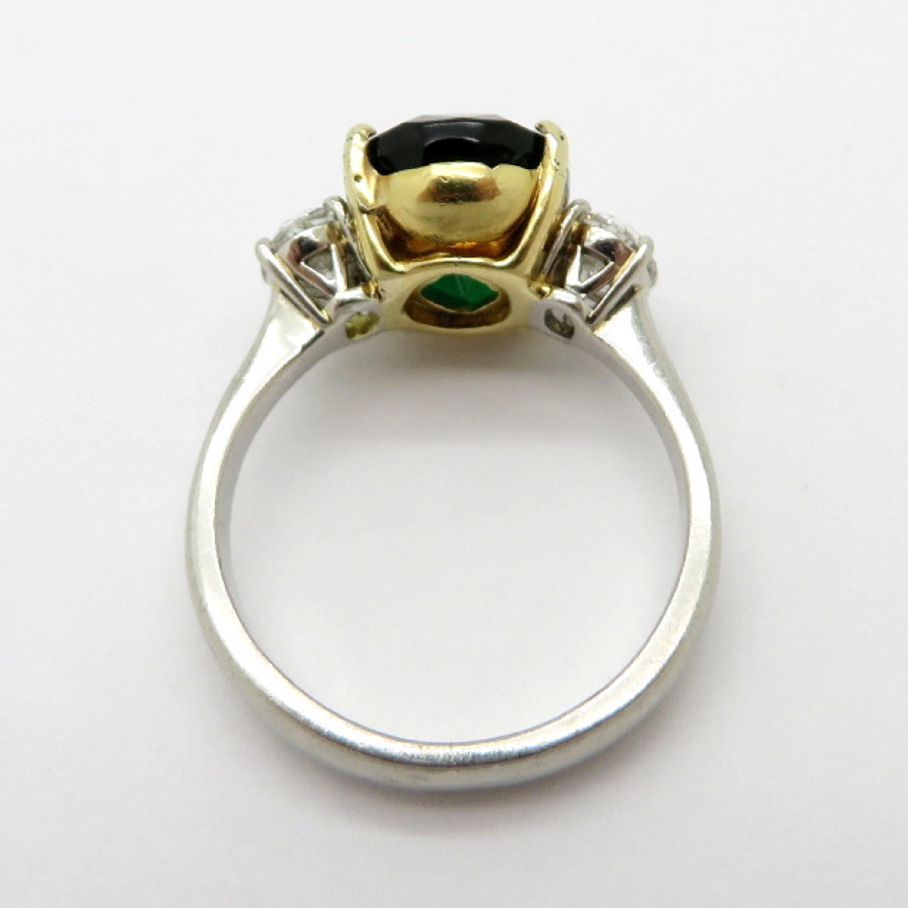 AGL Certified 18 Karat Gold and Platinum 3.77 Carat Oval Zambian Emerald Ring In Excellent Condition For Sale In Scottsdale, AZ