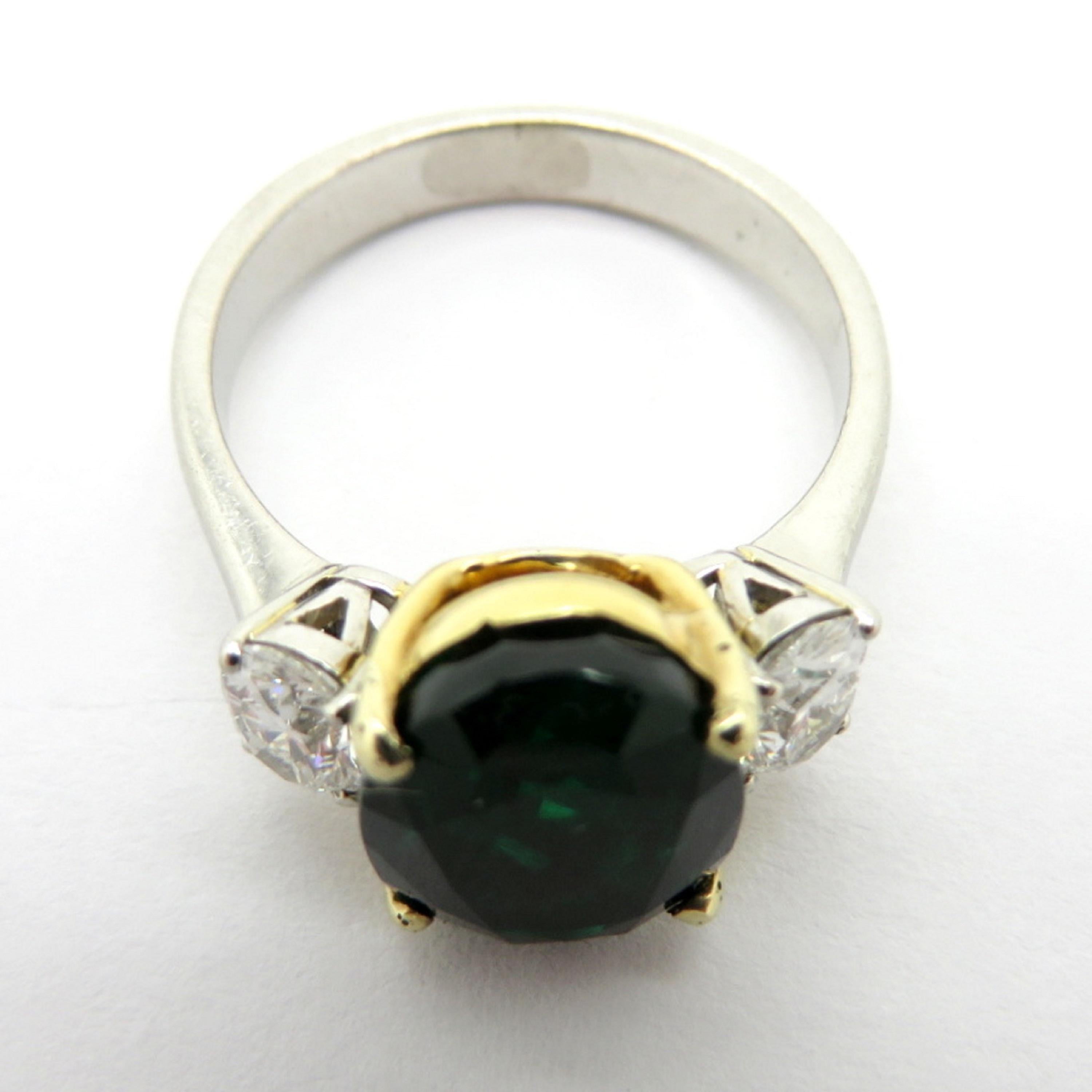 AGL Certified 18 Karat Gold and Platinum 3.77 Carat Oval Zambian Emerald Ring For Sale 2