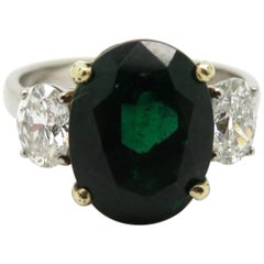 AGL Certified 18 Karat Gold and Platinum 3.77 Carat Oval Zambian Emerald Ring