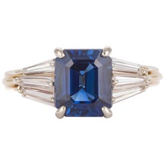 AGL Certified 18 Karat Yellow and White Gold Sapphire and Diamond Ring