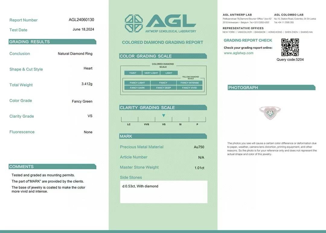 AGL Certified 1.01 Carat Fancy Green Heart-Cut Diamond Double Halo Ring In New Condition For Sale In Kowloon, HK