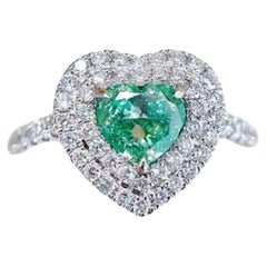 AGL Certified 1.01 Carat Fancy Green Heart-Cut Diamond Double Halo Ring