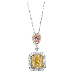 AGL Certified 18K Gold Fancy Yellow Diamond & Pink Diamond Pendant