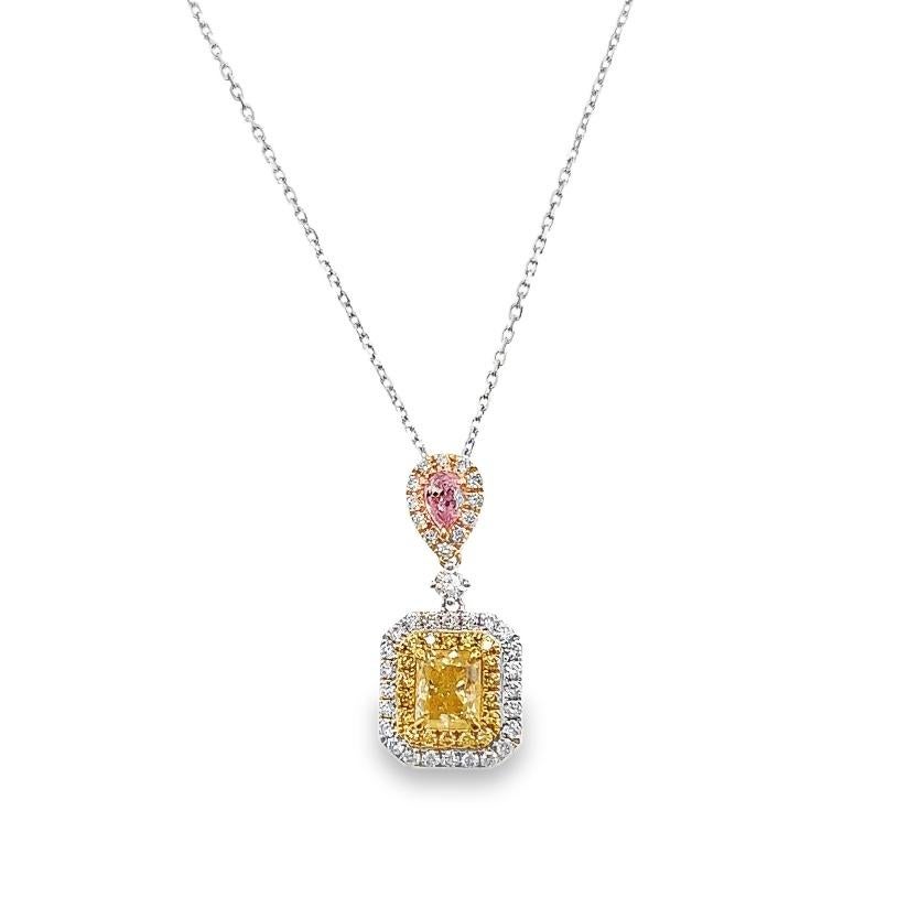 18K White Gold Fancy Yellow Diamond & Pink Diamond Classic Pendant Necklace

AGL Certified Fancy Yellow Diamond - 1.01 CT
Fancy Pink Diamond - 0.18 CT
Diamonds - 0.63 CT
Total Weight : 4.048 GM

Professional Fancy Diamond Jewelry Manufacturer from