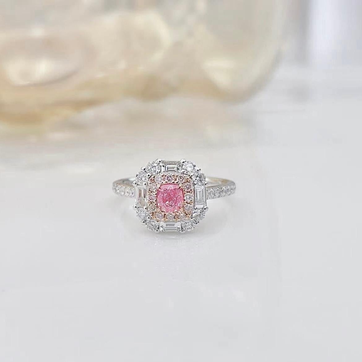 Women's or Men's AGL Certified 18K White Gold 0.32 CT Fancy Pink Diamond Ring For Sale