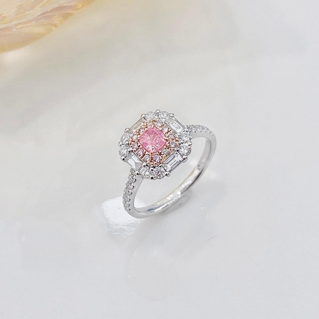AGL Certified 18K White Gold 0.32 CT Fancy Pink Diamond Ring For Sale 1
