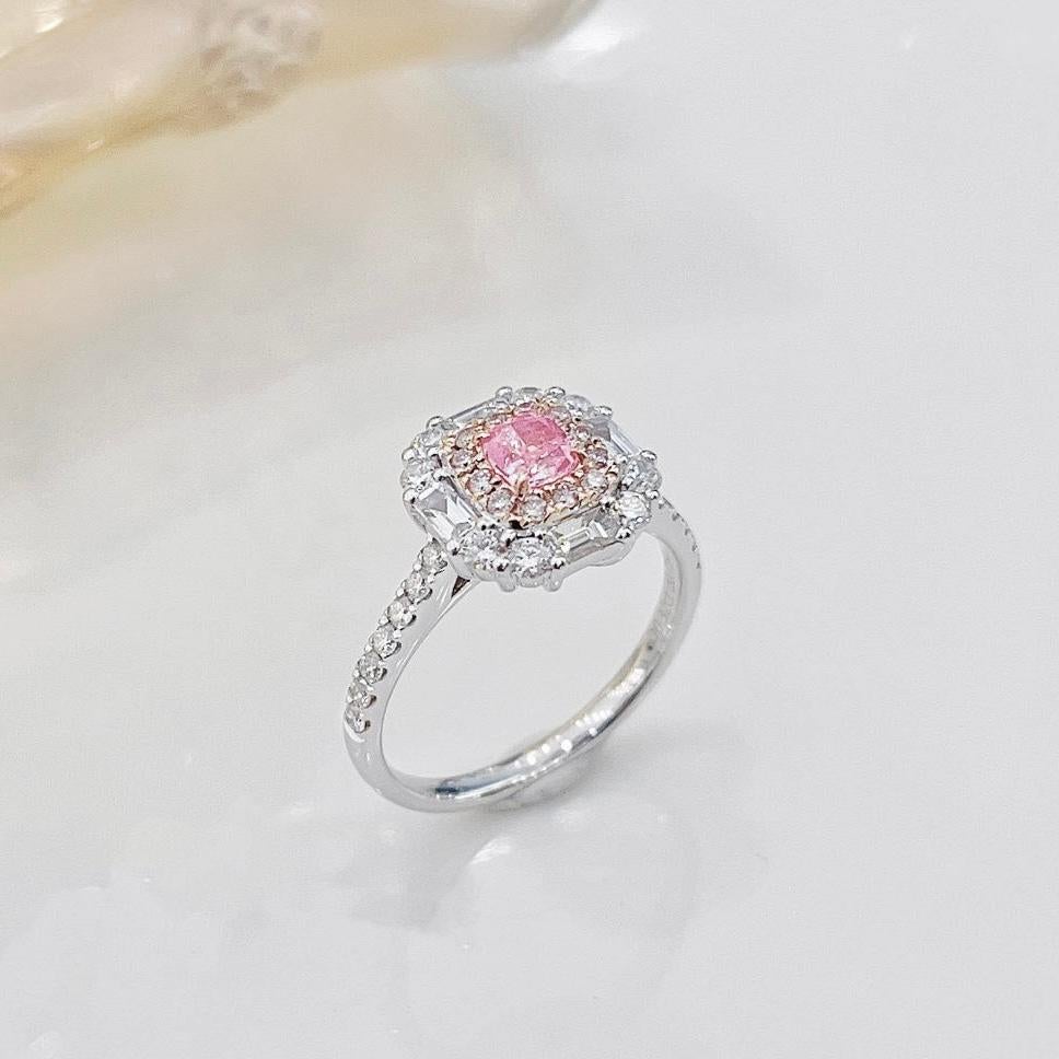 AGL Certified 18K White Gold 0.32 CT Fancy Pink Diamond Ring For Sale 2