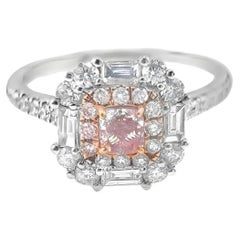 Anillo de diamantes rosa fantasía de oro blanco de 18 quilates con certificado AGL de 0,32 quilates