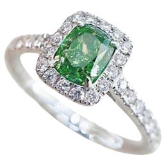 AGL Certified 18K White Gold 1.0 CT Cushion-Cut Fancy Intense Green Diamond Ring
