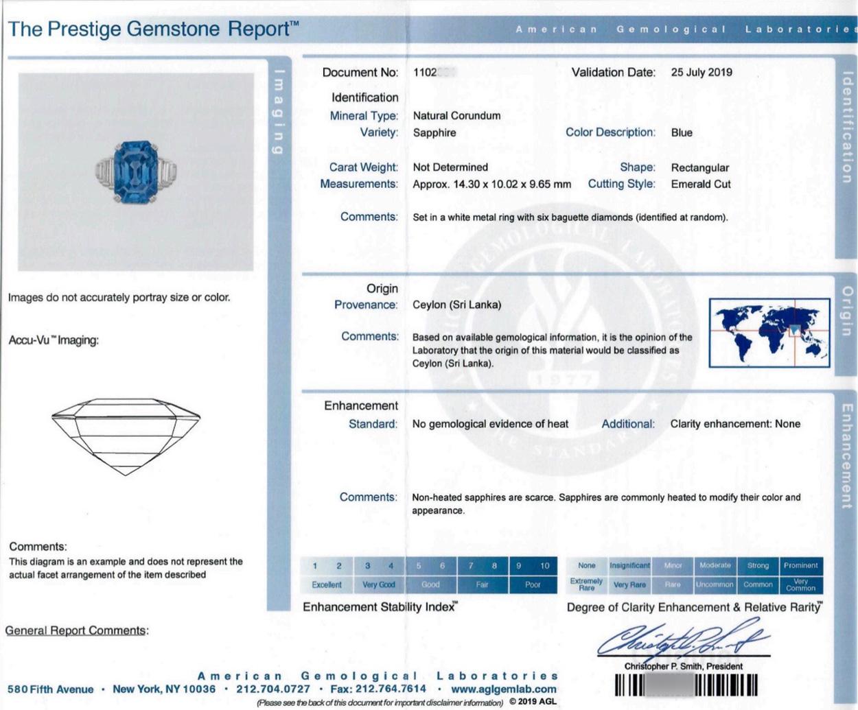 AGL Certified 18 Karat White Gold Ceylon Sapphire and Diamond Ring 14.08 Carat 5