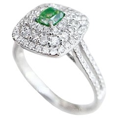 AGL Certified 18K White Gold Cushion-Cut Green Diamond Hollow Ring with Diamonds
