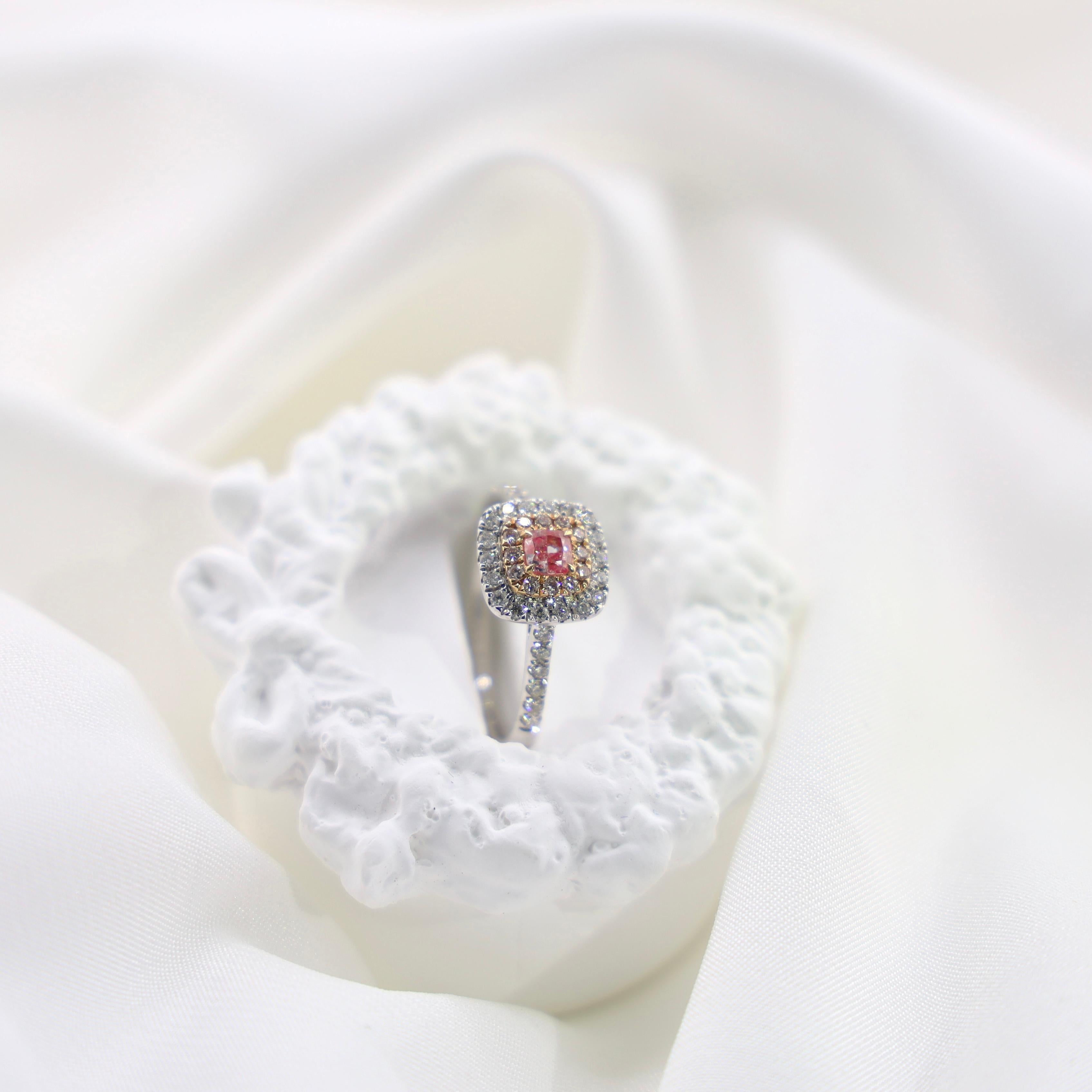 Cushion Cut AGL Certified 18K White Gold Cushion-Cut Pink Diamond Engagement Ring For Sale