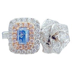 AGL Certified 18K White Gold Fancy Blue Diamond Cocktail Ring