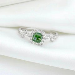 AGL Certified 18K White Gold Fancy Green Cushion-Cut Diamond Engagement Ring