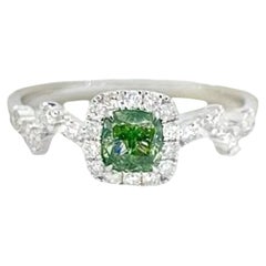 AGL Certified 18K White Gold Fancy Green Cushion-Cut Diamond Engagement Ring