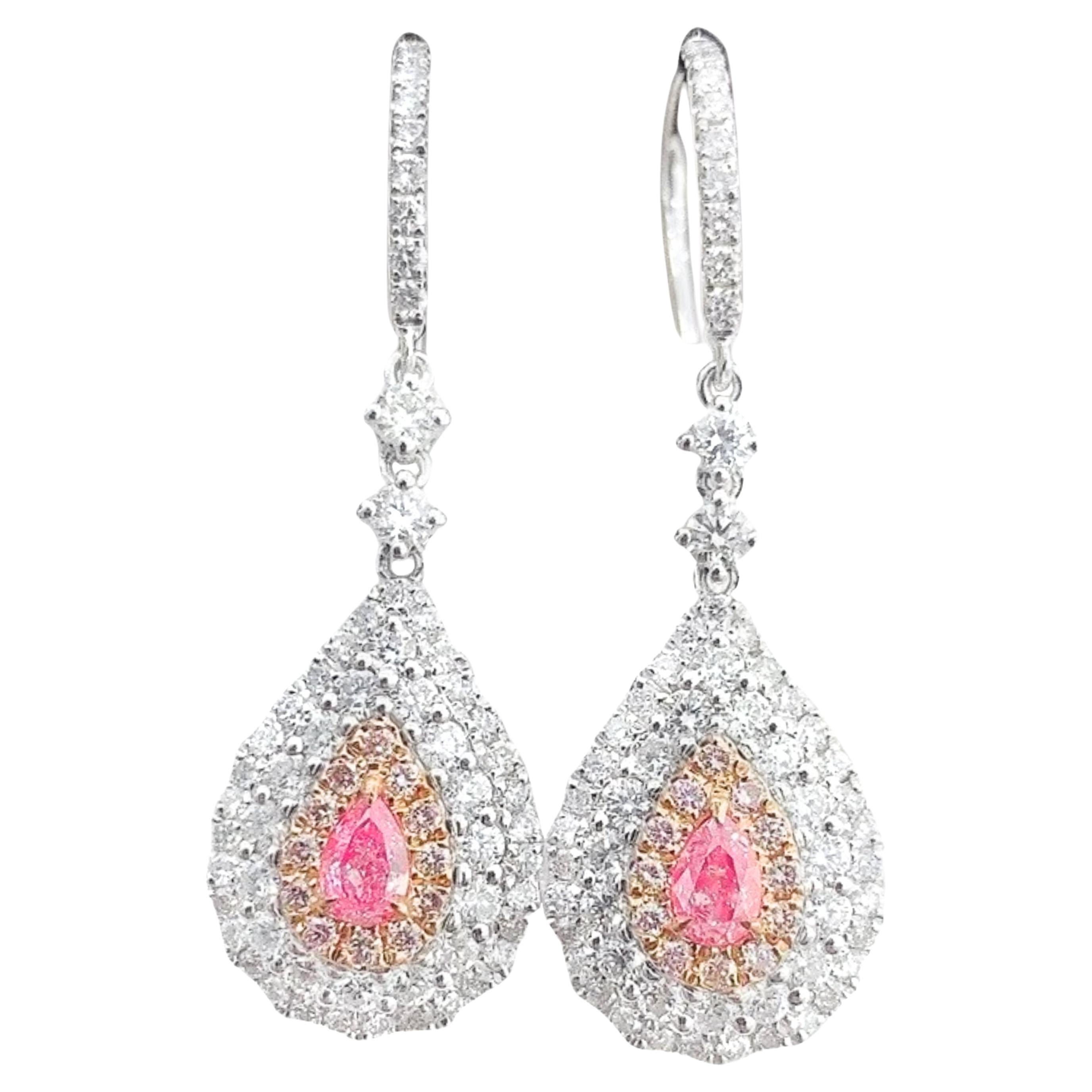 AGL Certified 18K White Gold Pear-Cut Pink Diamond Dangle Earrings