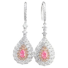 AGL Certified 18K White Gold Pear-Cut Pink Diamond Dangle Earrings