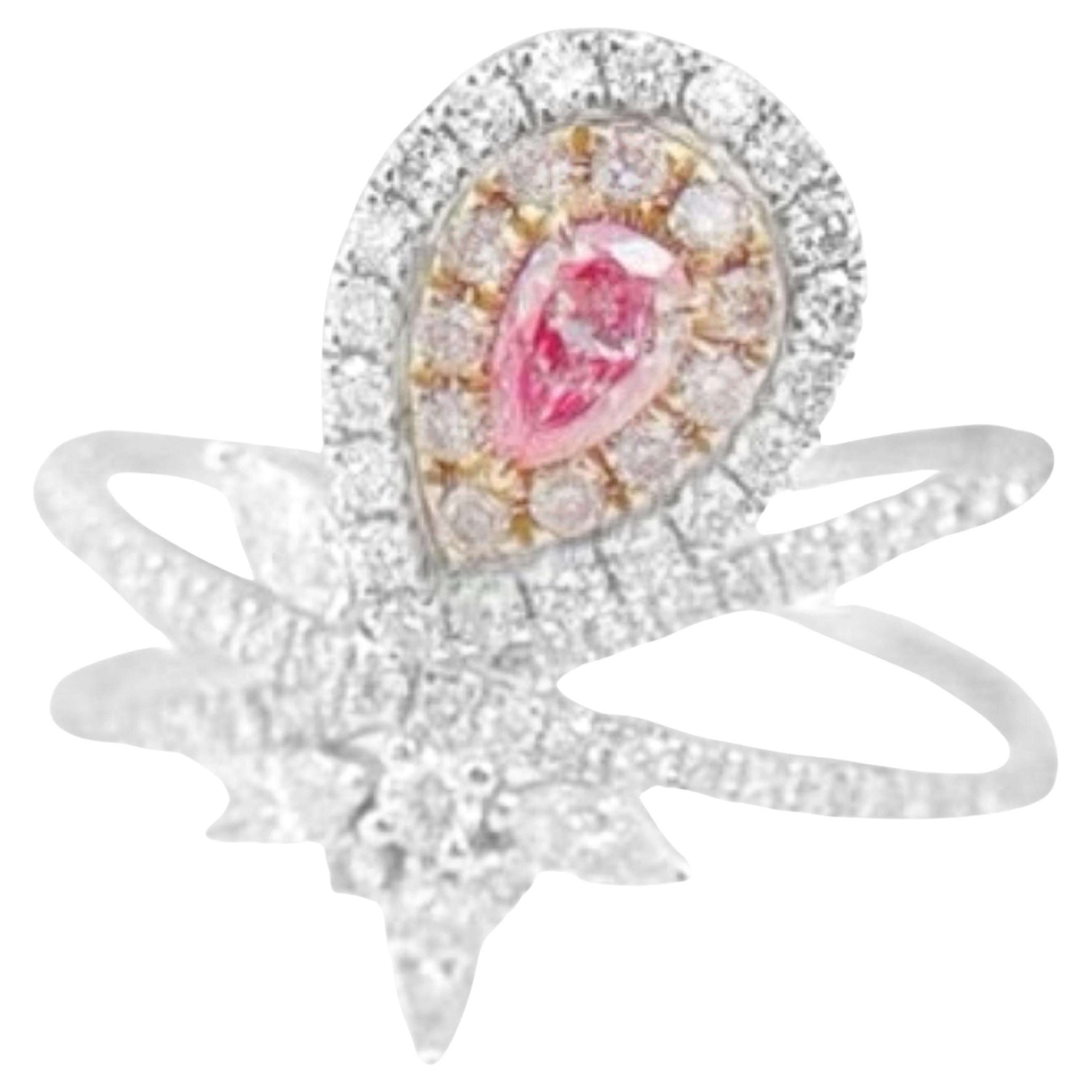 AGL Certified 18K White Gold Pear-Cut Pink Diamond Ring with Diamonds