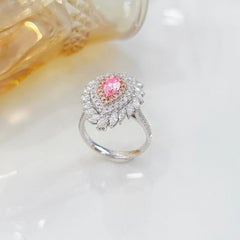AGL Anillo de cóctel de diamantes rosas con diamantes certificado en oro blanco de 18 quilates