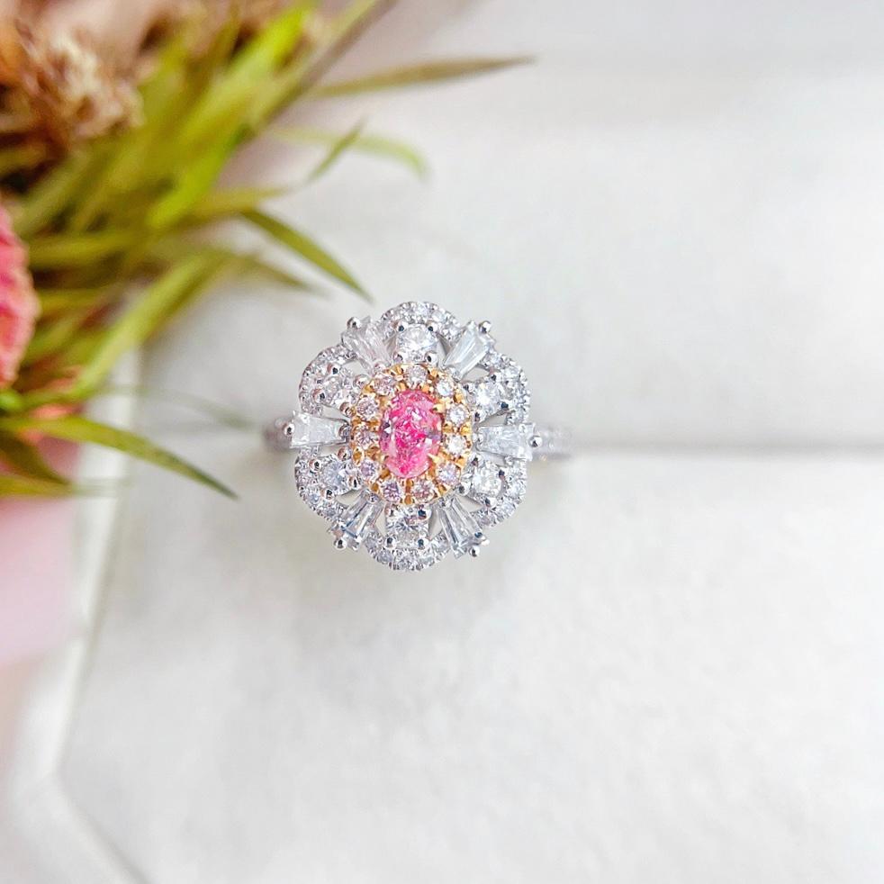 AGL Anillo de cóctel de diamantes rosas con diamantes certificado en oro blanco de 18 quilates Moderno en venta