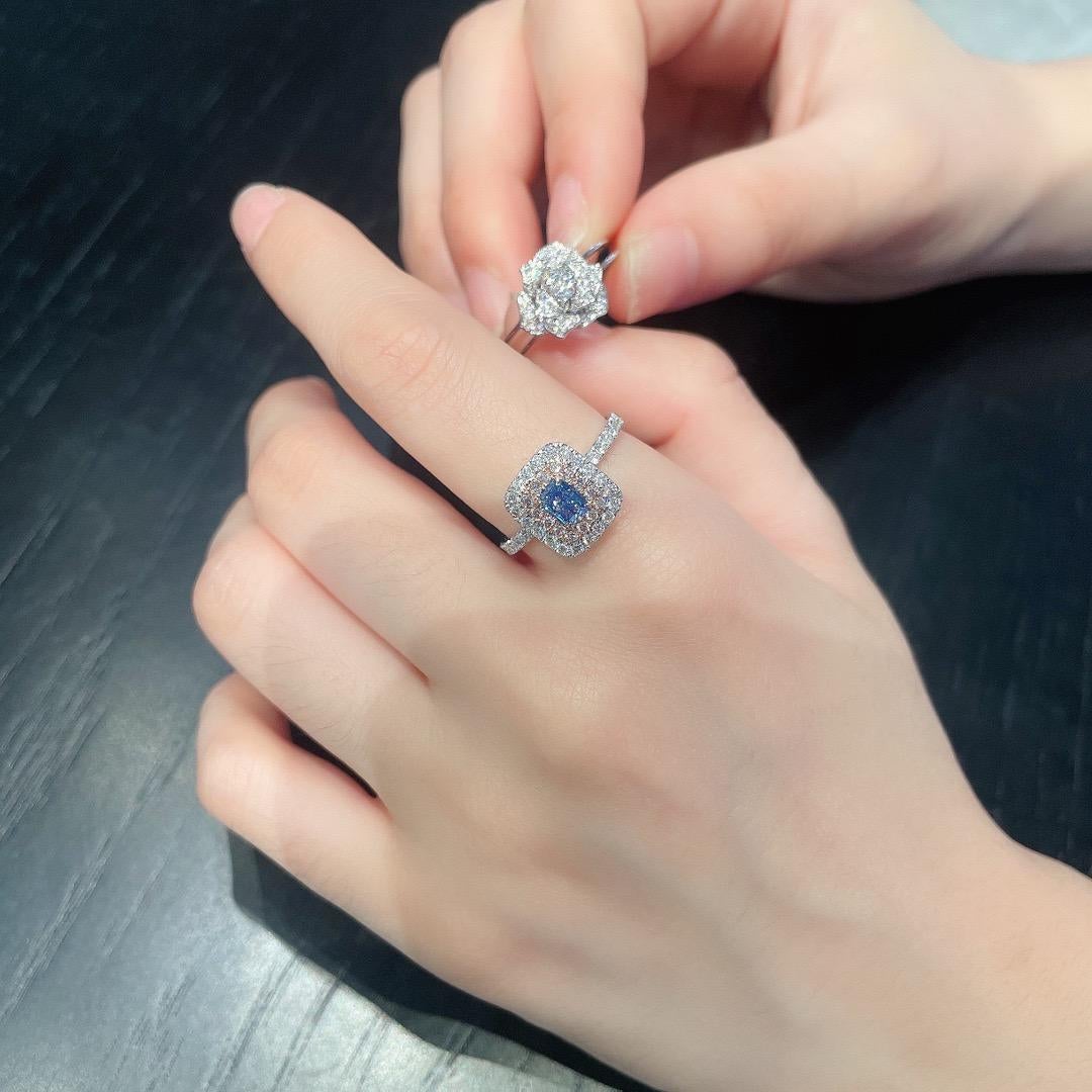 Pear Cut AGL Certified 18K White Gold Fancy Blue Diamond Cocktail Ring