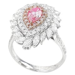 AGL Anillo de cóctel de diamantes rosas con diamantes certificado en oro blanco de 18 quilates