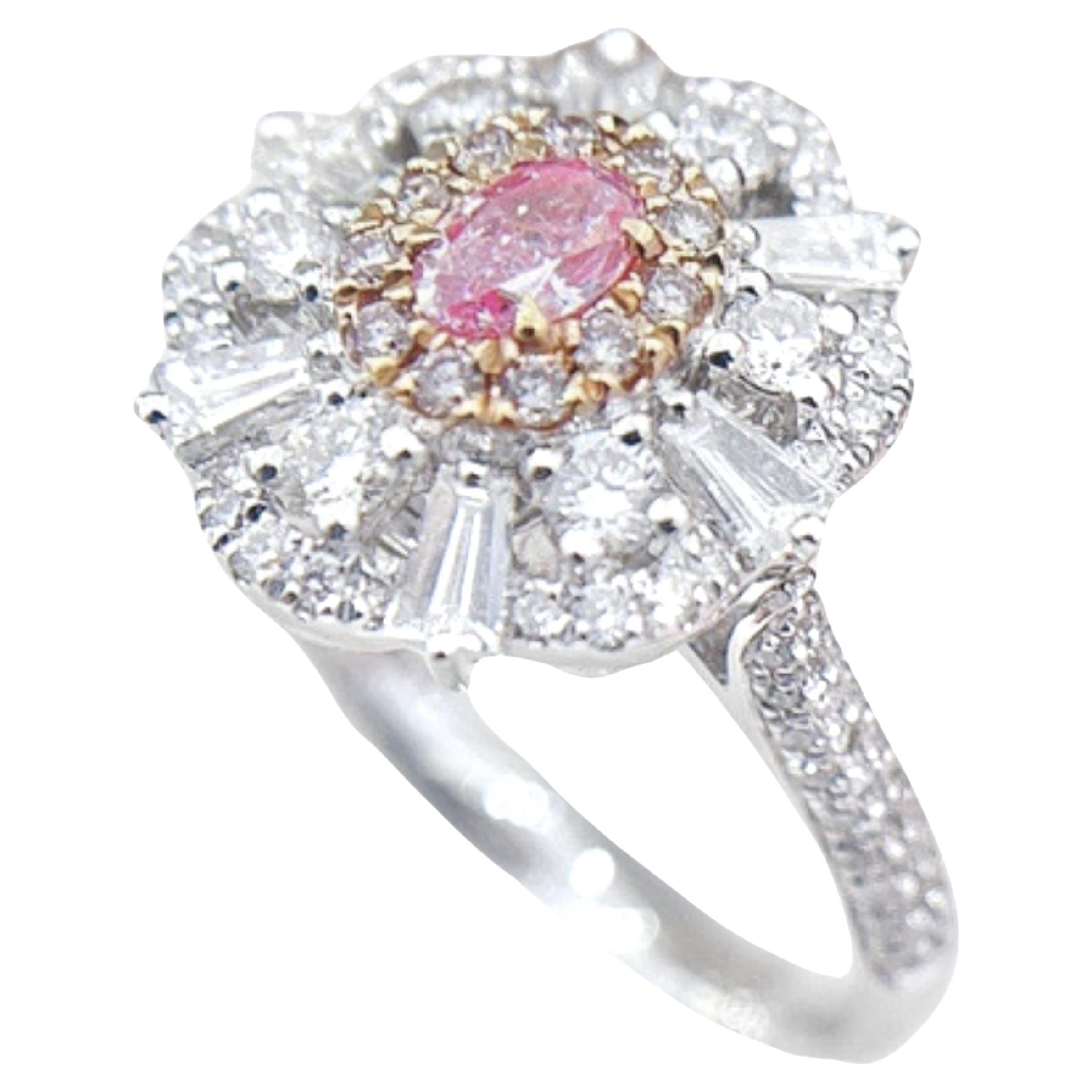 AGL Anillo de cóctel de diamantes rosas con diamantes certificado en oro blanco de 18 quilates