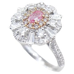 AGL Anillo de cóctel de diamantes rosas con diamantes certificado en oro blanco de 18 quilates