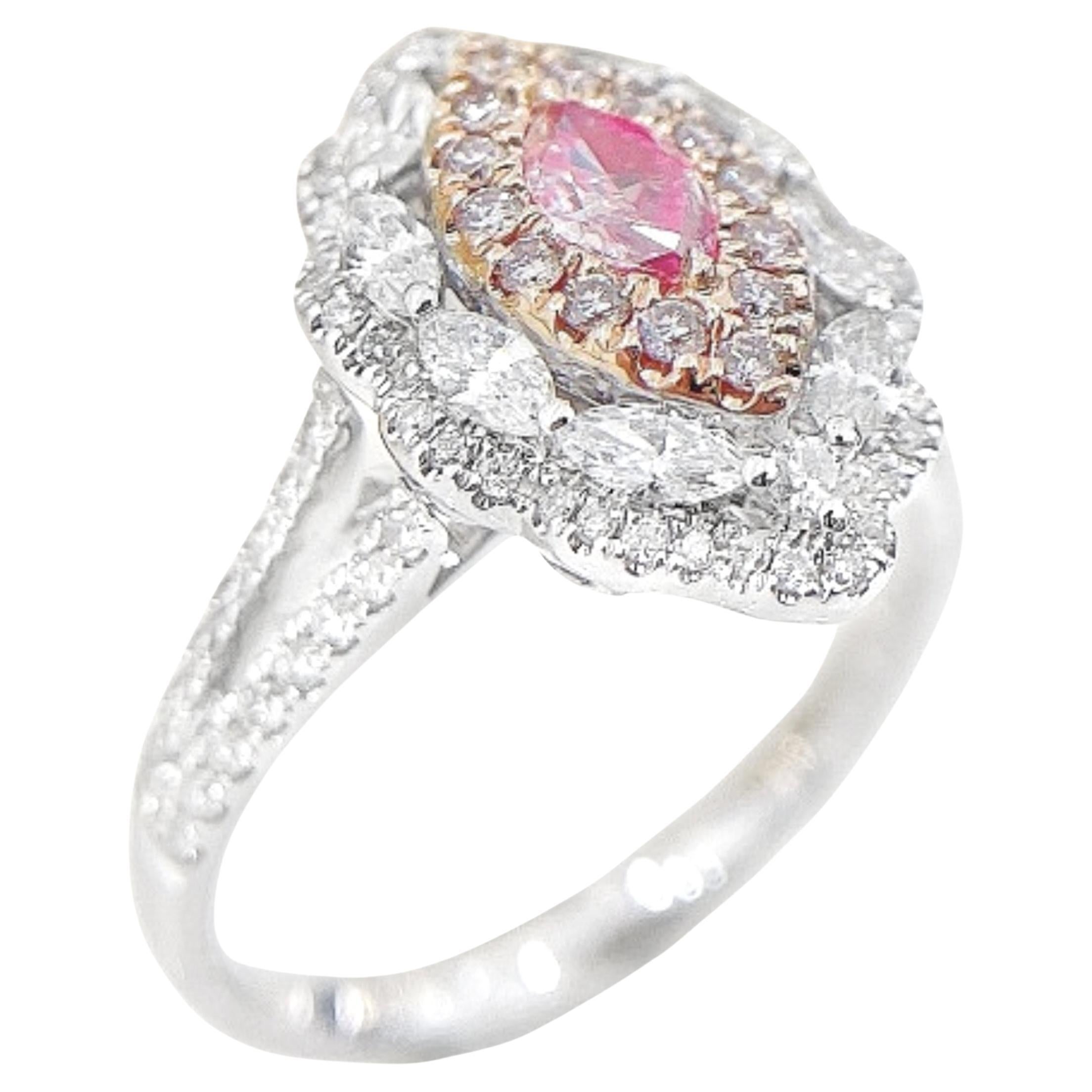 AGL Certified 18K White Gold Pink Diamond Ring with Diamonds