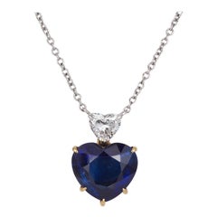 AGL Certified 18k Yellow & White Gold Sabbadini Sapphire Diamond Heart Pendant