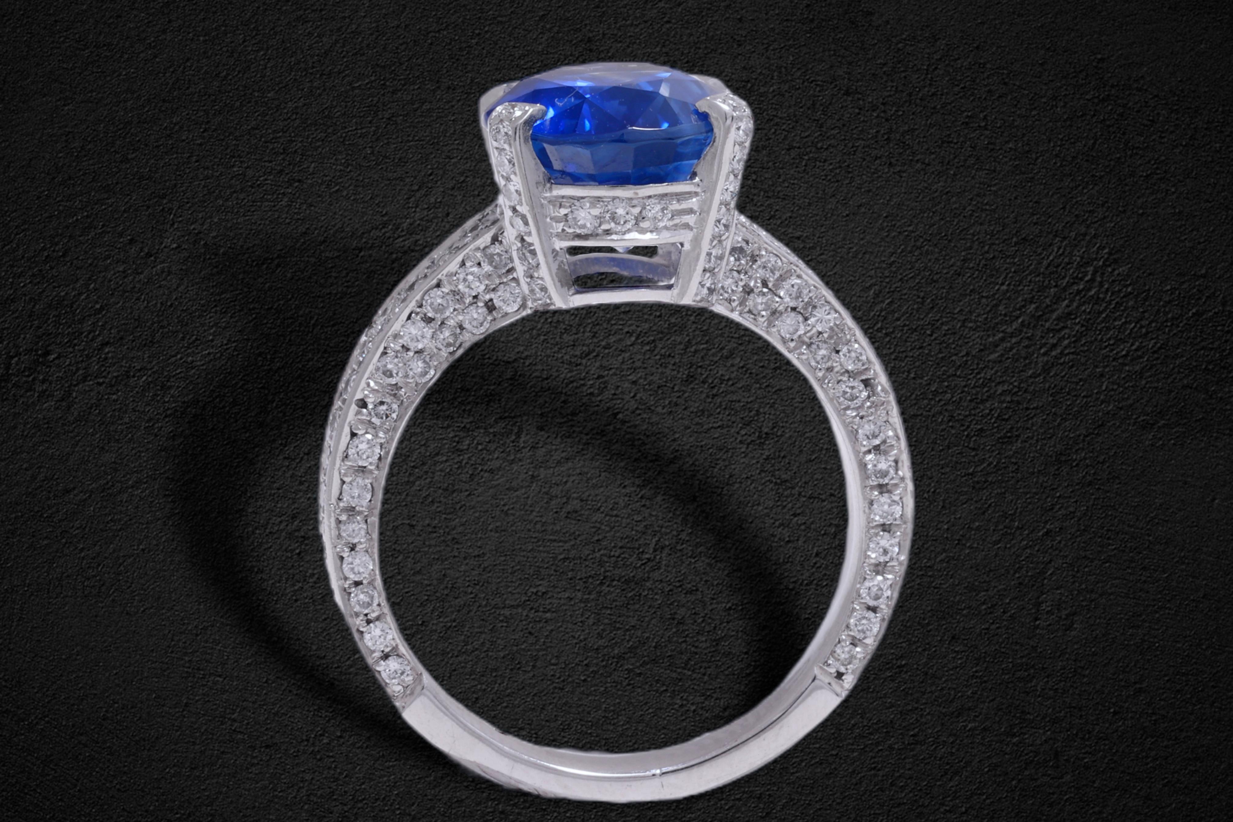 Women's or Men's  AGL Certified 18kt. White Gold Ring 6.32 ct. Ceylon Sapphire &1.62 ct. Diamonds For Sale