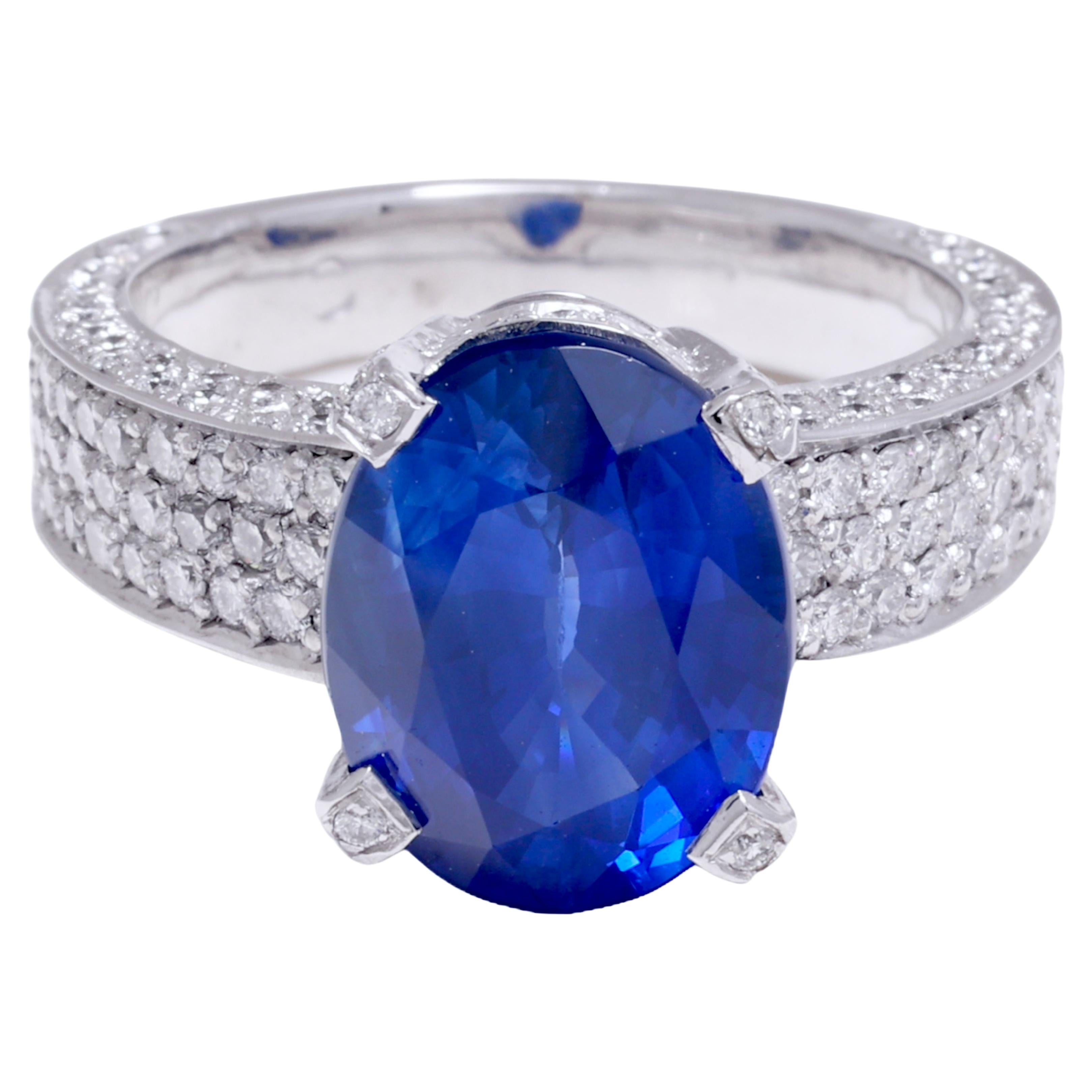  AGL Certified 18kt. White Gold Ring 6.32 ct. Ceylon Sapphire &1.62 ct. Diamonds For Sale
