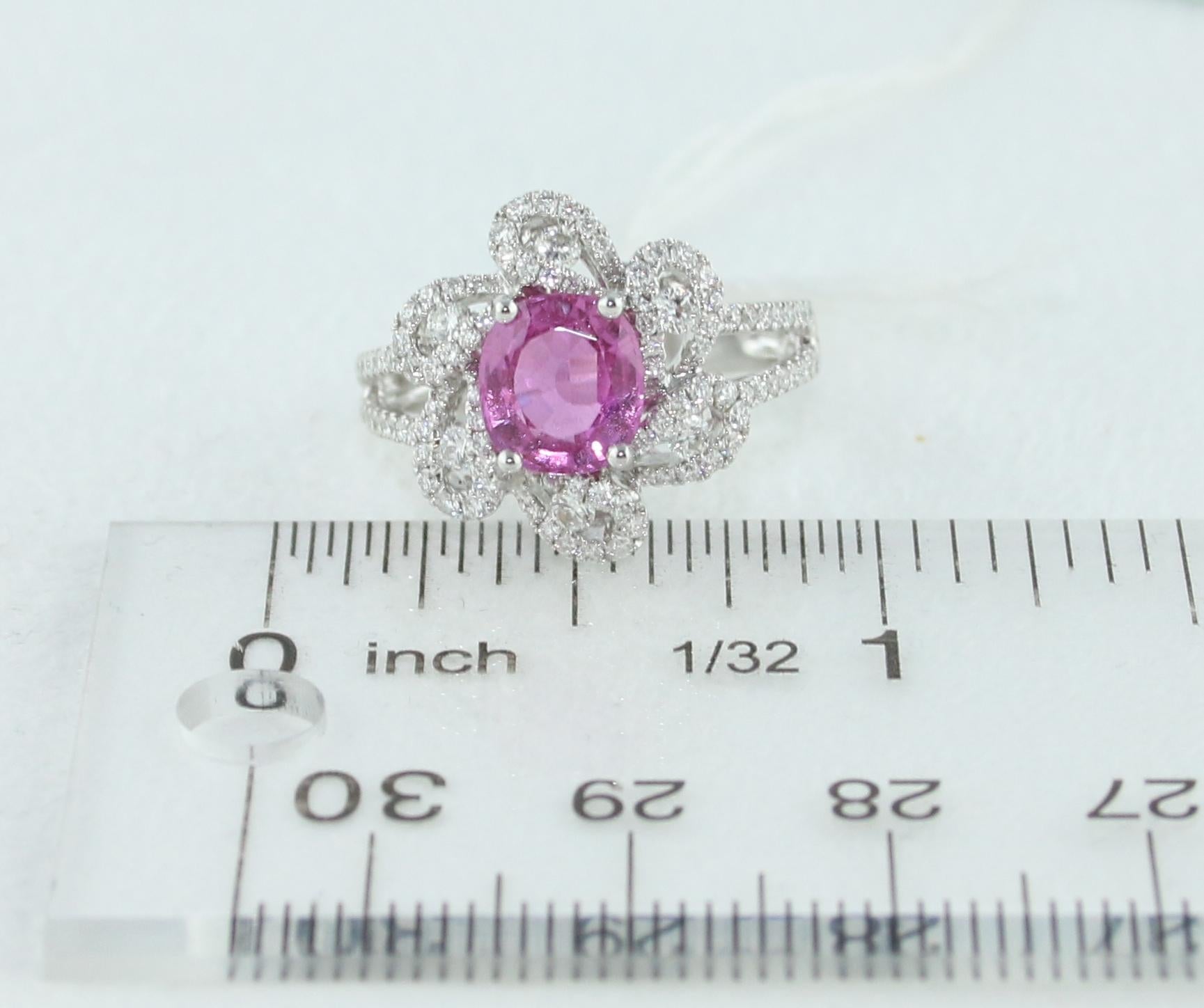 AGL Certified 1.90 Carat Cushion Pink Sapphire Diamond Gold Ring For Sale 5