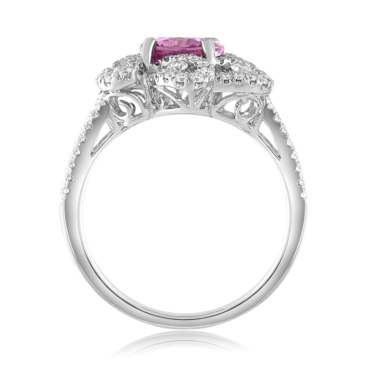 Contemporary AGL Certified 1.90 Carat Cushion Pink Sapphire Diamond Gold Ring For Sale