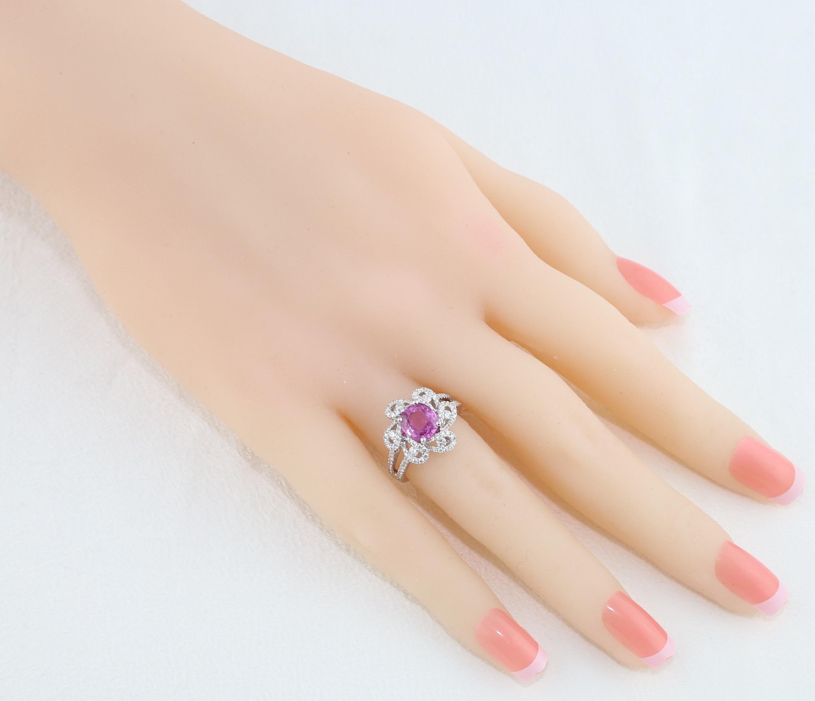 AGL Certified 1.90 Carat Cushion Pink Sapphire Diamond Gold Ring In New Condition For Sale In New York, NY