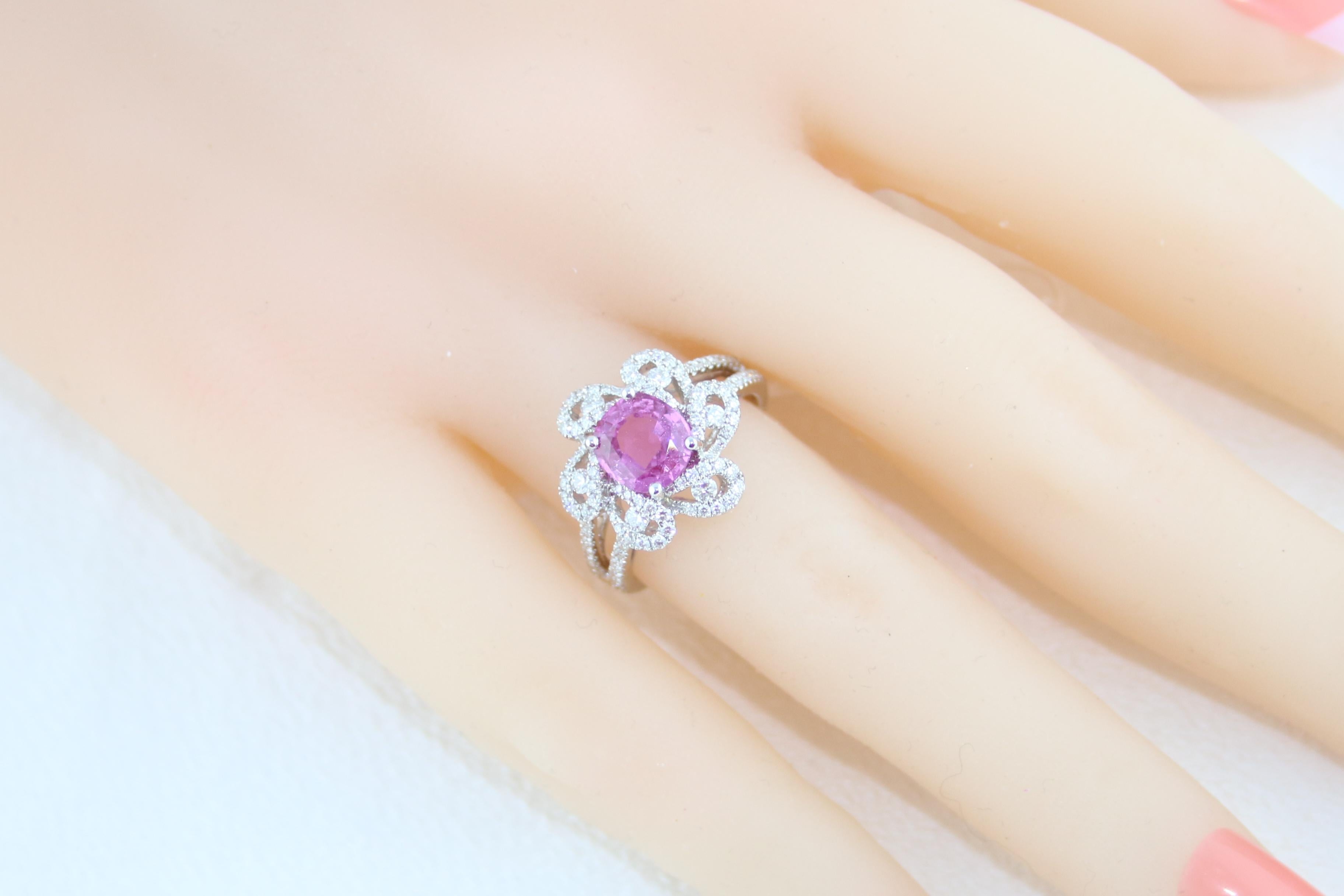 AGL Certified 1.90 Carat Cushion Pink Sapphire Diamond Gold Ring For Sale 3