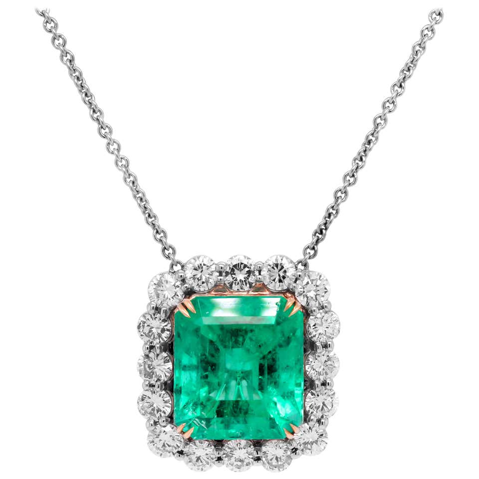 AGL Certified 19.15 Carat Colombian Emerald White Gold and Diamond