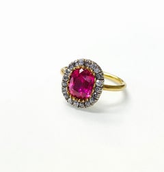 AGL Certified 1920 Antique Burma No Heat Oval Ruby and Diamond Ring