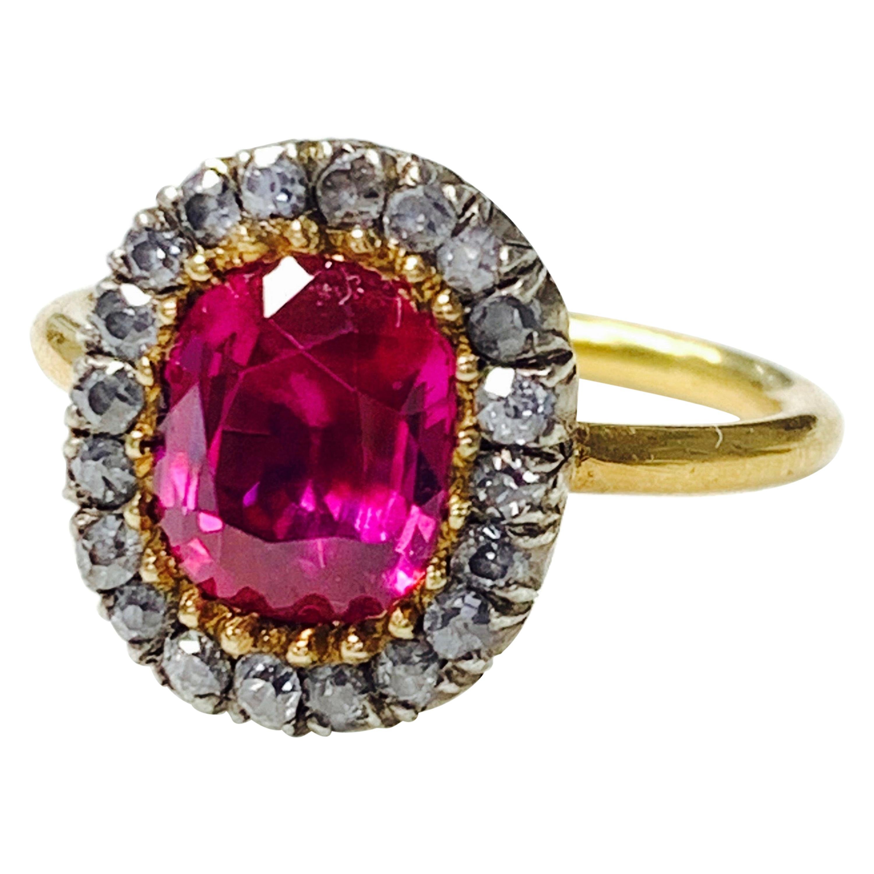 AGL Certified 1920 Antique Burma No Heat Oval Ruby and Diamond Ring For Sale