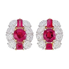 AGL Certified 1.96 Karat Burma Ruby And Diamond Earrings In 18 Karat White Gold
