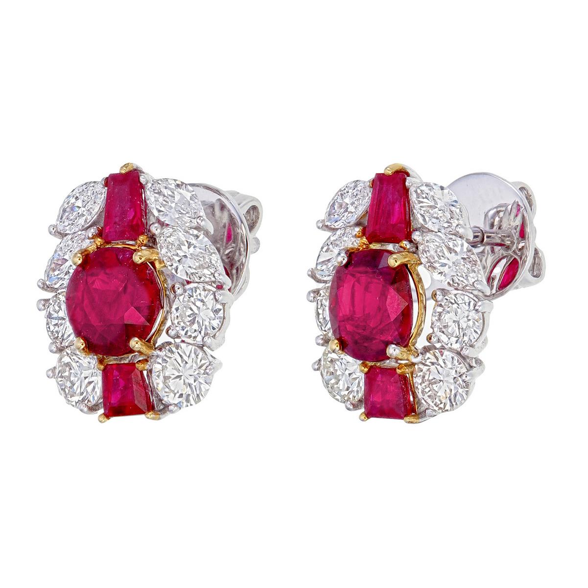 AGL zertifizierte 1,96 Karat Burma Rubin und Diamant Ohrringe in 18 Karat Weißgold (Modernistisch) im Angebot