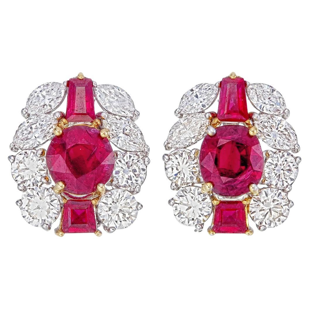 Boucles d'oreilles en or blanc 18 carats avec rubis de Birmanie et diamants certifiés AGL 1,96 carat