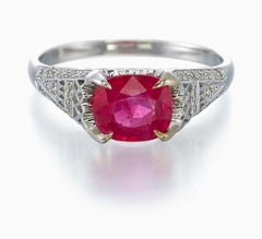 AGL Anillo de rubí birmano certificado tailandés de 1,98 quilates sin calor en oro de 18 quilates