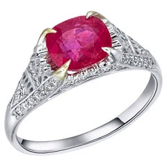 AGL Thai Certified 1.98 Carat No Heat Burmese Ruby Ring in 18K Gold