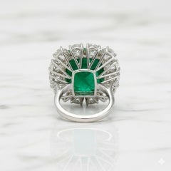 AGL Certified 20 Carat Cushion Emerald and Diamond Platinum Cocktail Ring