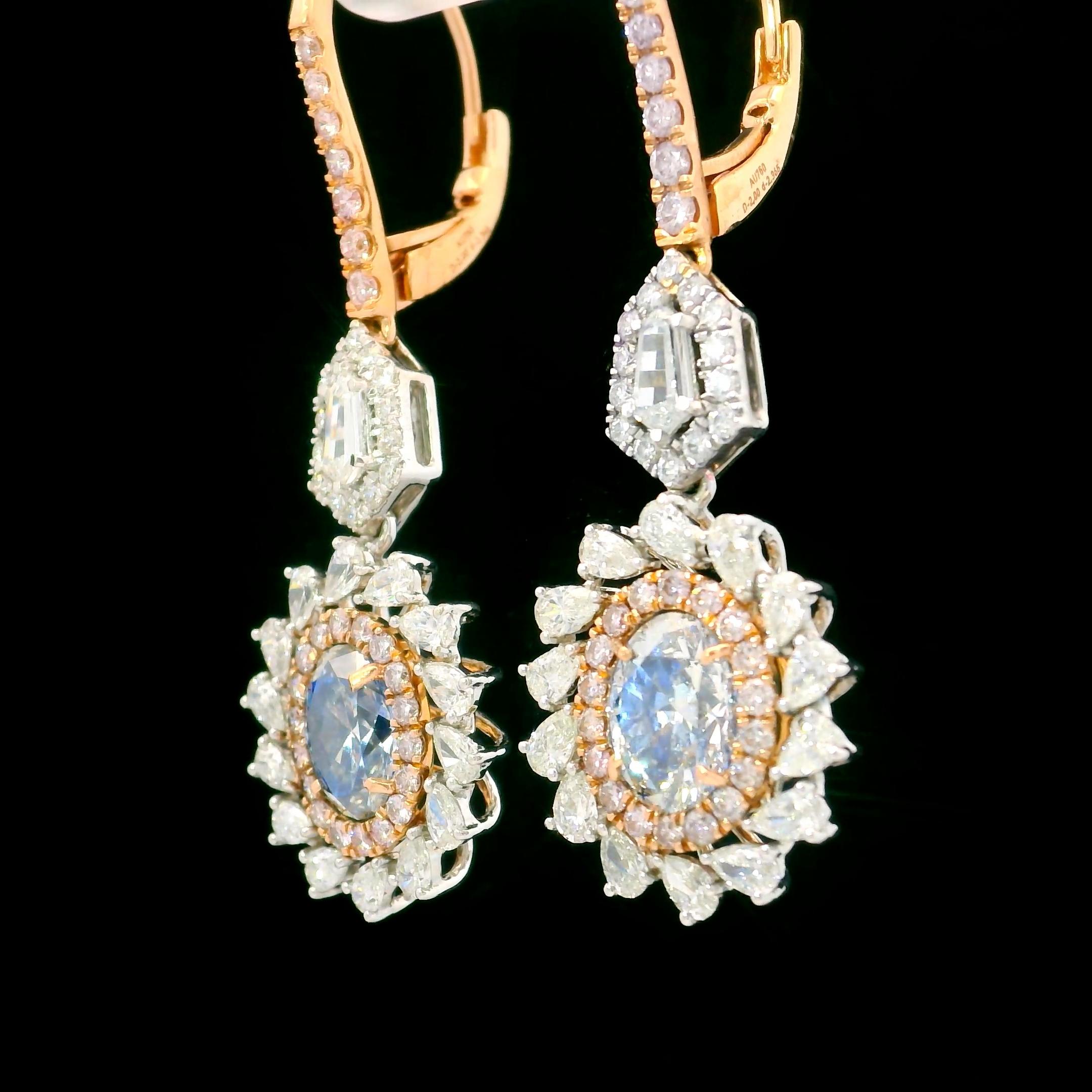 AGL Certified 2.00 Carat Fancy Blue VS Clarity Diamond Earrings In New Condition For Sale In บางรัก, TH
