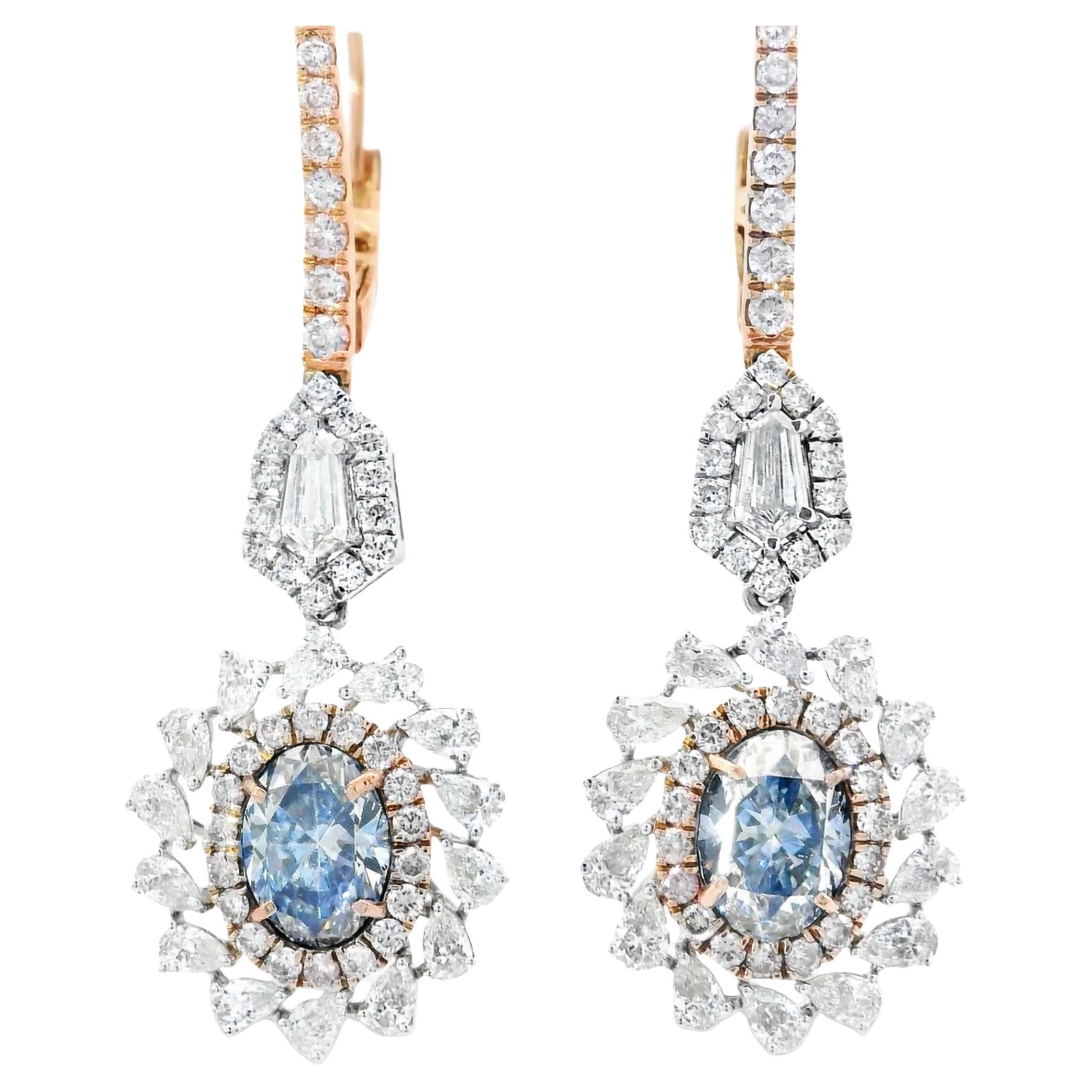 AGL Certified 2.00 Carat Fancy Blue VS Clarity Diamond Earrings