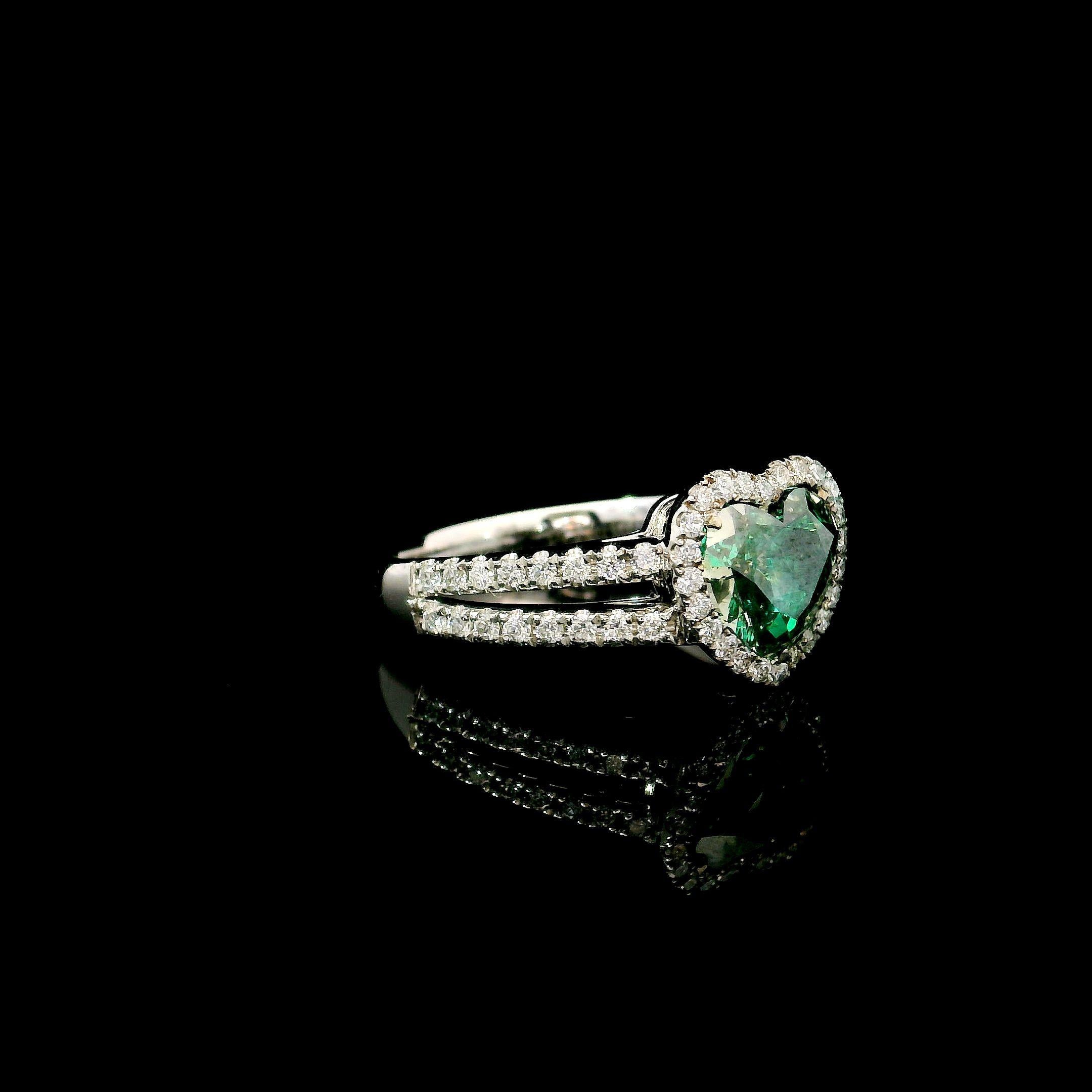 Heart Cut AGL Certified 2.00 Carat Fancy Intense Green VS Clarity Diamond Ring