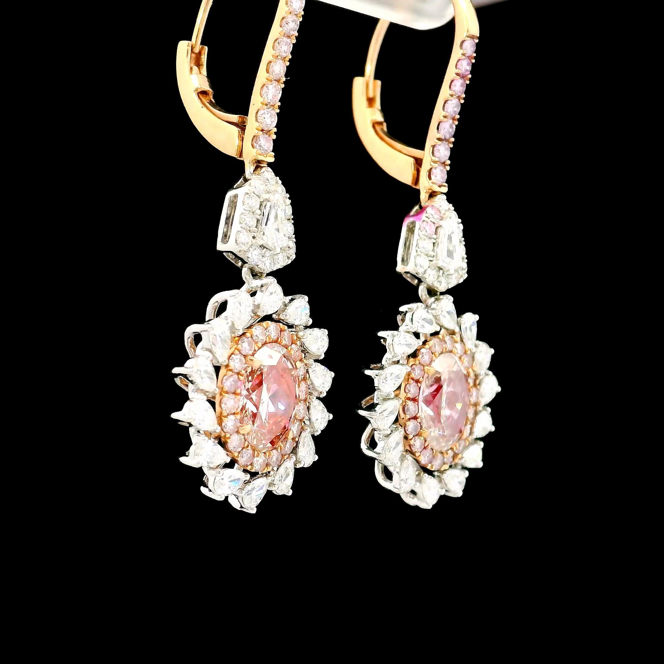 Oval Cut AGL Certified 2.00 Carat Fancy Pink VS Clarity Diamond Earrings For Sale